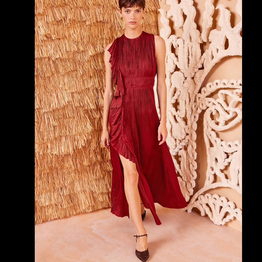 Ulla Johnson Luisa Pliss Satin Midi Dress Sz 00